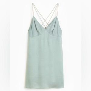 H&M Rhinestone-strap‎ satin dress nwt size M blue grey